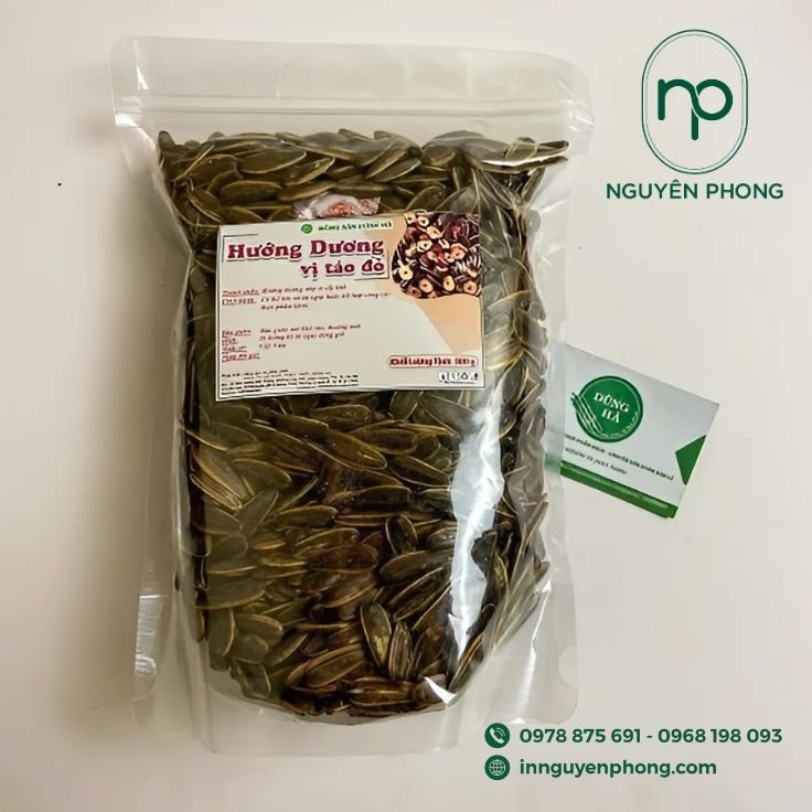Mẫu tem nhãn dán hạt hướng dương vị táo đỏ